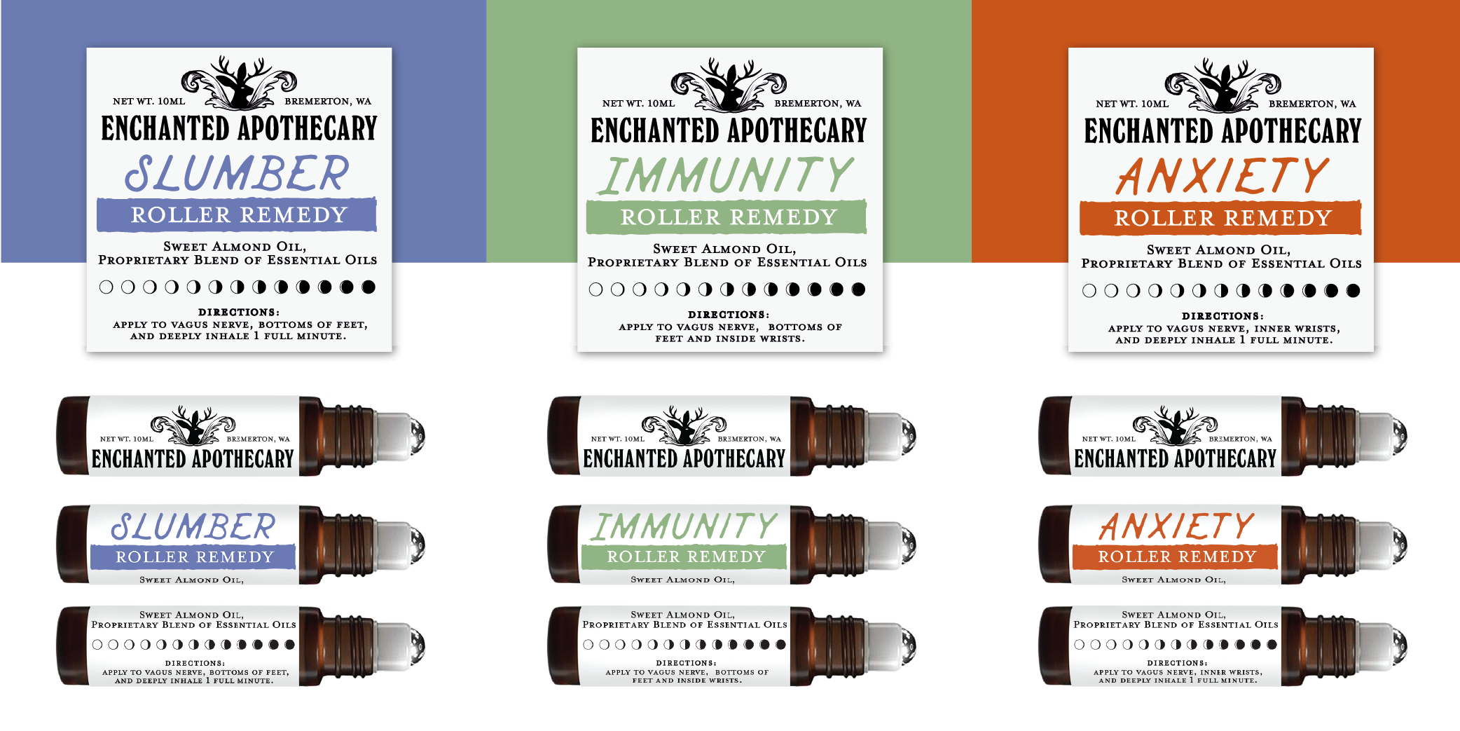 Images of aromatherapy rollers from Enchanted Apothecary. Designed by Fingers Duke.